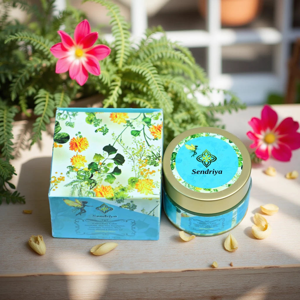 Calendula Calm: Cucumber, Aloe Vera, Eucalyptus, Calendula, Turmeric, Witch Hazel, Almond & Bakuchi Gel: After Shave Balm