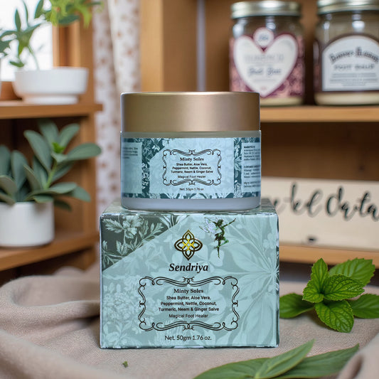 Minty Soles: Shea Butter, Aloe Vera, Peppermint, Nettle, Coconut, Turmeric, Neem & Ginger Salve:  Magical Foot Healer