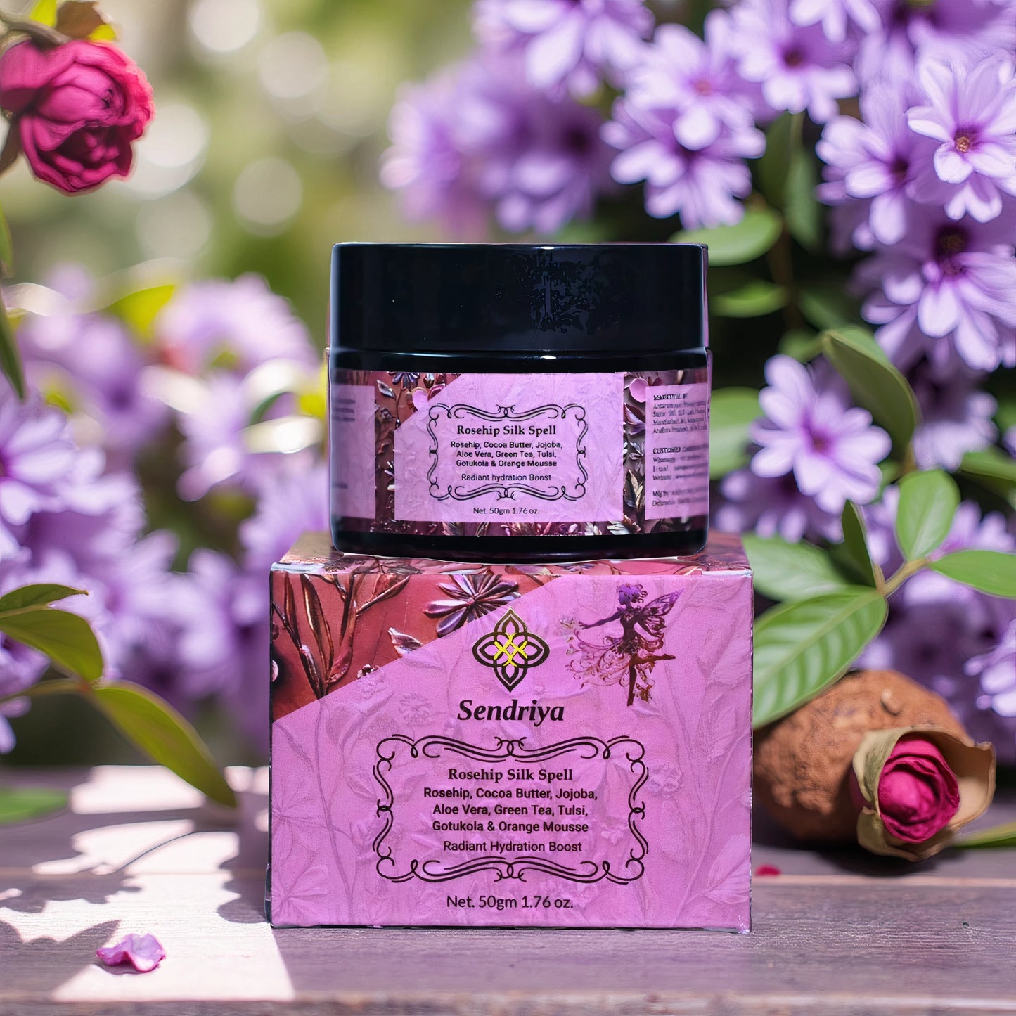 Rosehip Silk Spell : Rosehip, Cocoa Butter, Jojoba, Aloe Vera, Green Tea, Tulsi, Gotukola & Orange Mousse : Radiant Hydration Boost