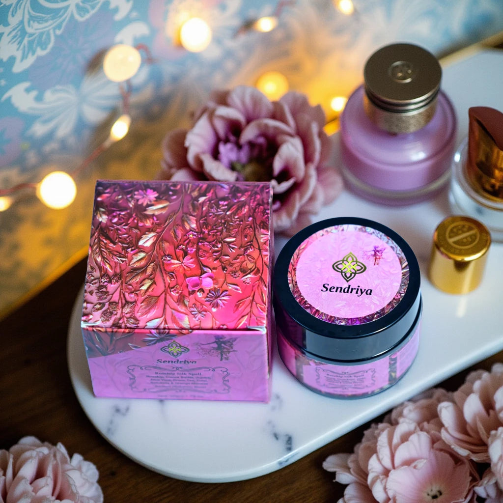 Rosehip Silk Spell : Rosehip, Cocoa Butter, Jojoba, Aloe Vera, Green Tea, Tulsi, Gotukola & Orange Mousse : Radiant Hydration Boost