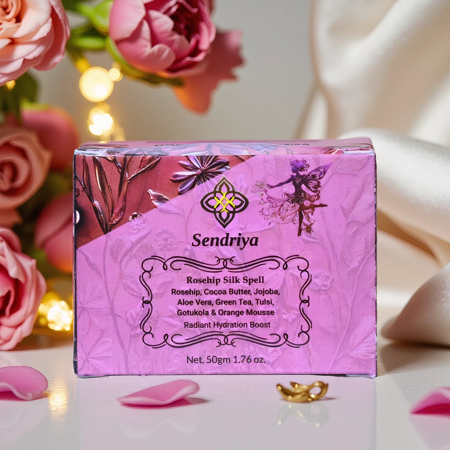 Rosehip Silk Spell : Rosehip, Cocoa Butter, Jojoba, Aloe Vera, Green Tea, Tulsi, Gotukola & Orange Mousse : Radiant Hydration Boost