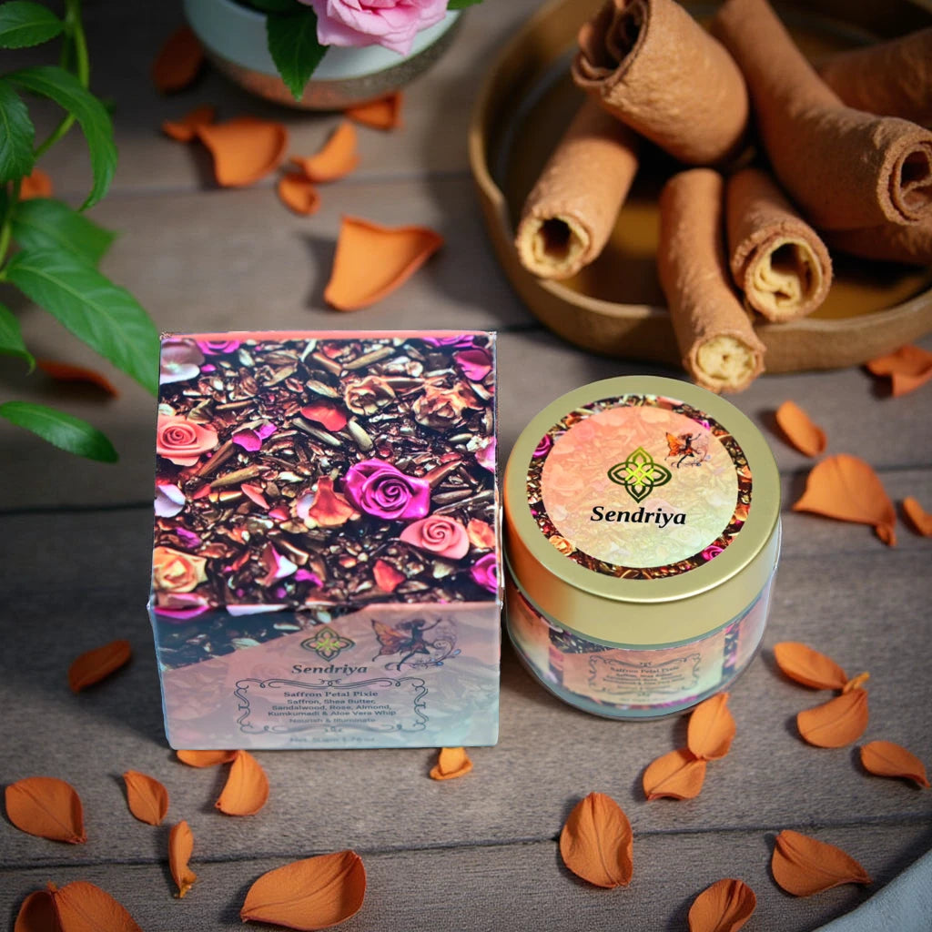 Saffron Petal Pixie : Saffron, Shea Butter, Sandalwood, Rose, Almond, Kumkumadi & Aloe Vera Whip : Nourish & Illuminate