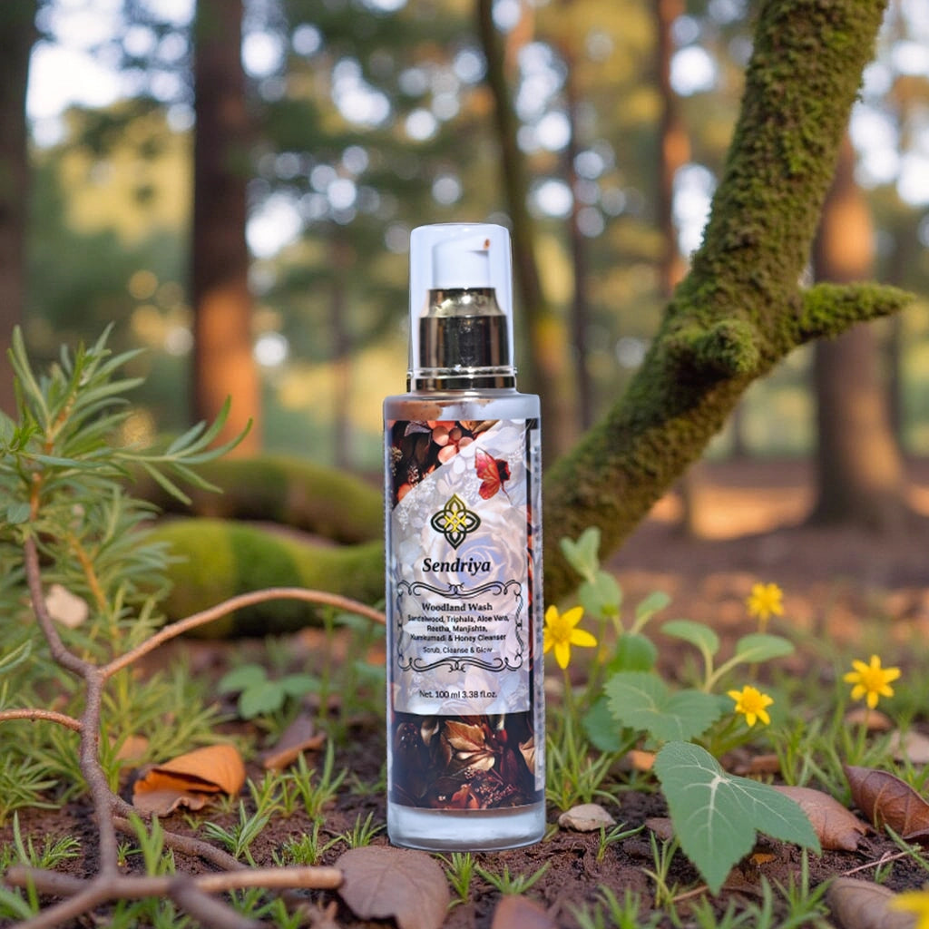 Woodland Wash : Sandalwood, Triphala, Aloe Vera, Reetha, Manjishta, Kumkumadi & Honey cleanser : Scrub, Cleanse & Glow